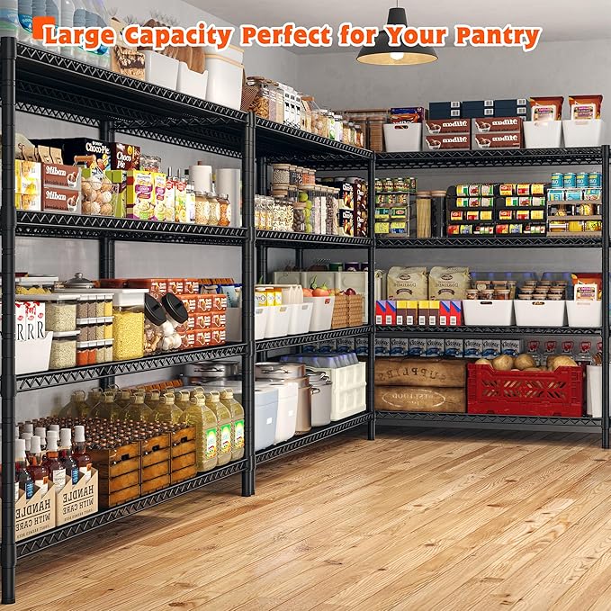 REIBII 60" W ×24" D×65.3" H, 4 Tier Wire Shelving 2878LBS Heavy Duty Steel Storage Rack Shelving Adjustable Shelves for Warehouses, Garages, Kitchens, and Commercial Spaces/Premium Wheels 2 Pack