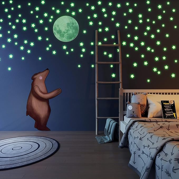 Stars for Ceiling – Glow in The Dark Stars and Moon Wall Decals for Kids Bedroom or Nursery, Luminous Star Stickers for Ceiling, Self-Adhesive Fluorescent Night Sky Decor, Gift for Boys and Girls