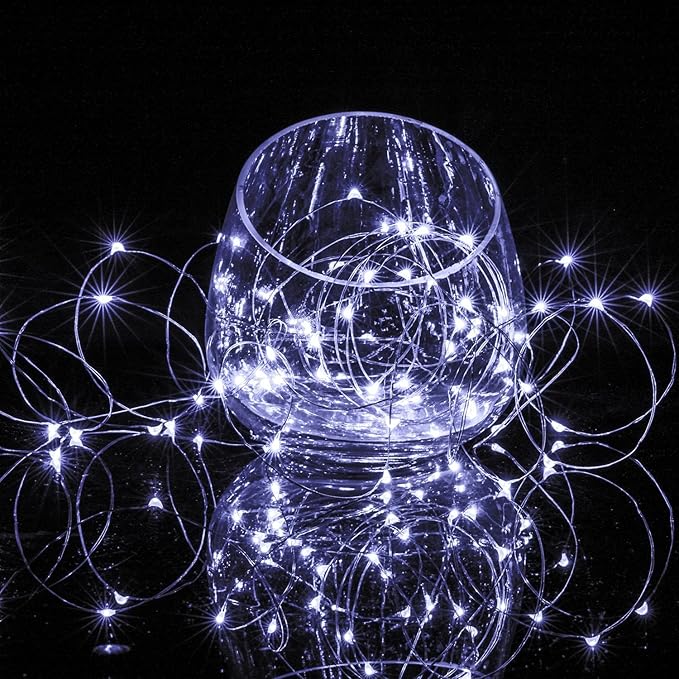 2 x 50LEDs Fairy Lights Battery Operated, Silver Wire 2 Mode 16.4Ft Chains String Lights for Bedroom Christmas Party Decoration (Cool White, 16.4)