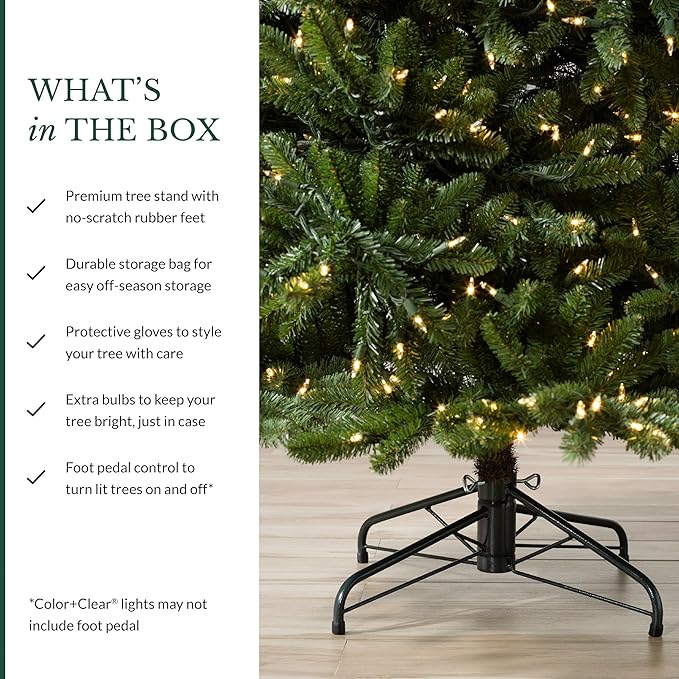 Balsam Hill 4.5ft Pre-Lit Classic Blue Spruce - Artificial Christmas Tree with 300 Clear Incandescent Lights, Easy Plug Technology, Premium Stand & Storage Bag for Indoor Holiday Decorating