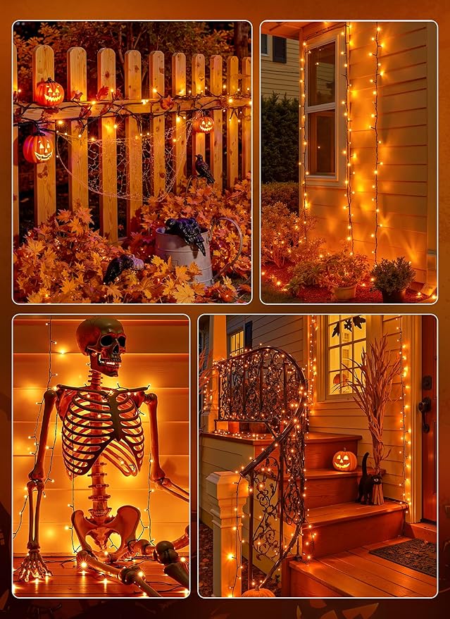 Brightown 2 Pack Halloween Solar String Lights Outdoor, Total 144Ft 400 LED Twinkle Fairy Lights Waterproof with 8 Modes Auto On/Off for Patio Tree Garden Party Home Decorations (Orange)