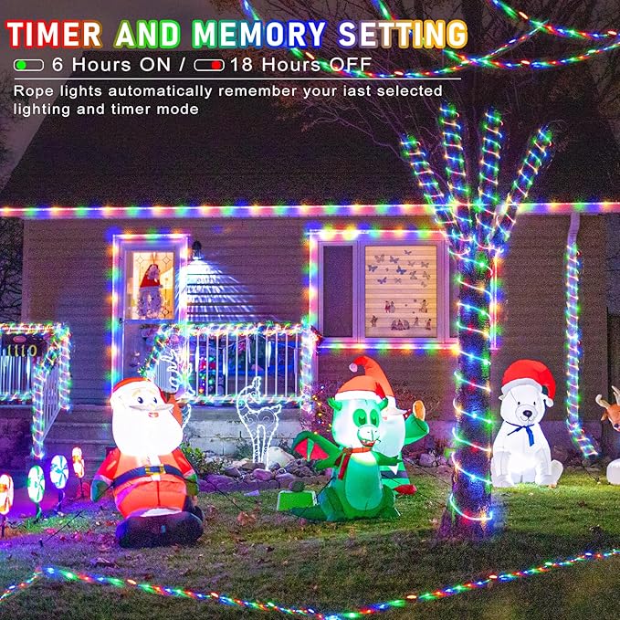 100FT 300 LED Rope Lights Outdoor, Connectable and Flexible Tube Lights with 8 Modes, Waterproof Indoor Rope Lighting for House, Deck, Garden, Backyard, Patio, Pool, Tree Decorations - Multicolor