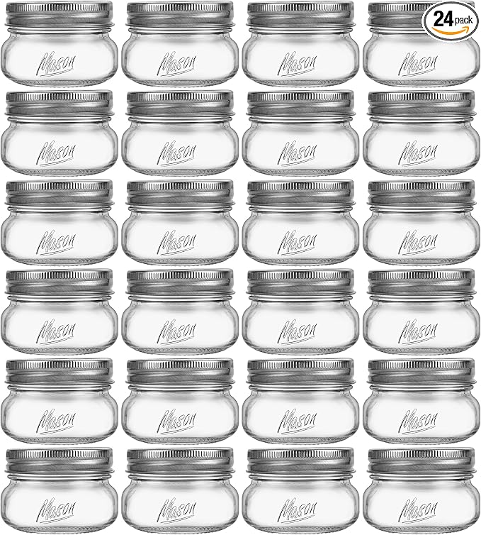 Mason Jars 4oz - 24Pack Glass Jars with Leak Proof & Food Grade Canning Jars for Spices, Dry Food Storage & DIY Crafts, Perfect for Home Cooks, Meal Prep, and Crafting Enthusiasts