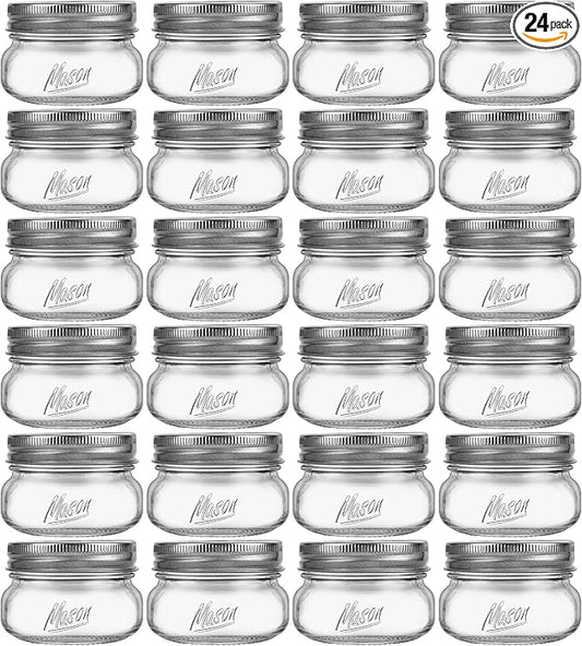 Mason Jars 4oz - 24Pack Glass Jars with Leak Proof & Food Grade Canning Jars for Spices, Dry Food Storage & DIY Crafts, Perfect for Home Cooks, Meal Prep, and Crafting Enthusiasts