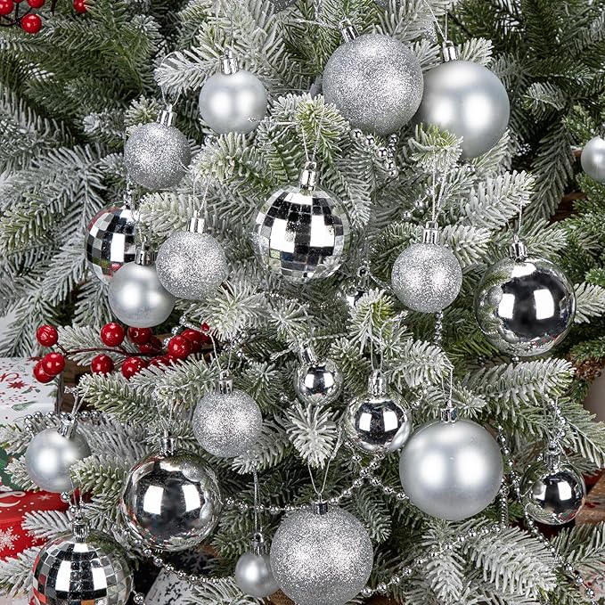 50pcs Silver Christmas Ball Ornaments Silver Large Shatterproof Christmas Tree Decorations Xmas Tree Ornaments Balls with Hanging Loop for Xmas Wedding Holiday Party Wreath Home Decor