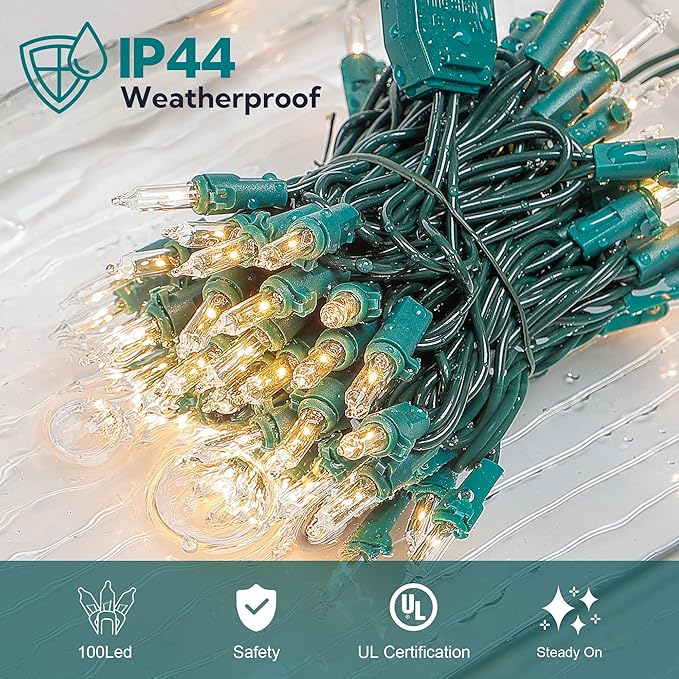 White Christmas Lights,100 Count Clear Mini Lights Incandescent Christmas Tree String Lights, Connectable for Christmas Decoration,Garland,Home,Patio, Wedding,Party,Festival (23 Feet)