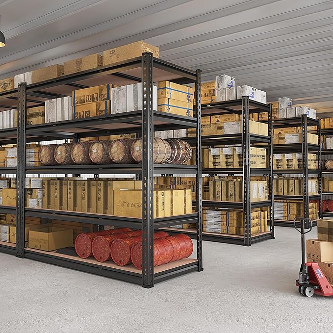 REIBII 48.2" W Garage Shelving, Storage Shelves Load 3000LBS, Adjustable Garage Shelving Heavy Duty for Pantry, Basement, Warehouse, 48.2" W X 71.9" H X 24" D, Black