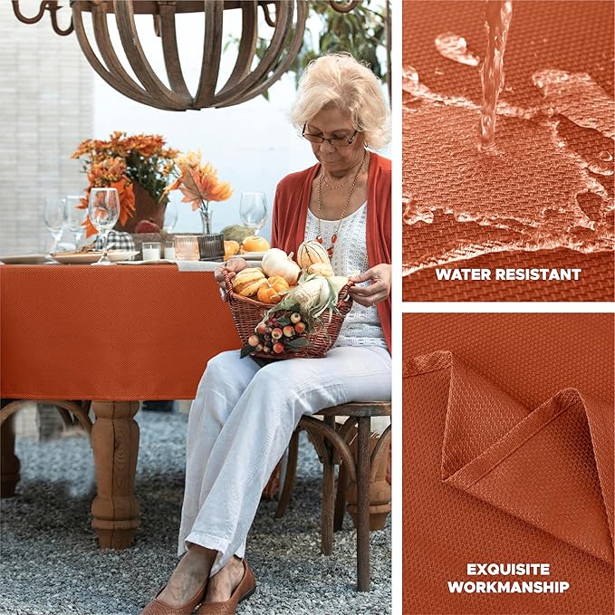 Biscaynebay 2 Pack Fall Table Cloth Rectangle 52x70 Inch, Rust Thanksgiving Autumn Harvest Water Resistant Fabric Textured Tablecloths for Kitchen, Dining, Wedding, Parties Machine Washable
