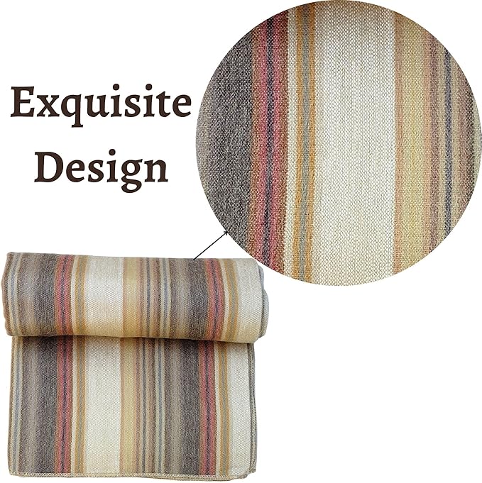Alpaca Wool Throw Blanket | Super Soft, Lightweight, Breathable and Hypoallergenic | Non-Itchy or Scratchy (Beige Brown Varicolored, Queen (U.S. Standard))