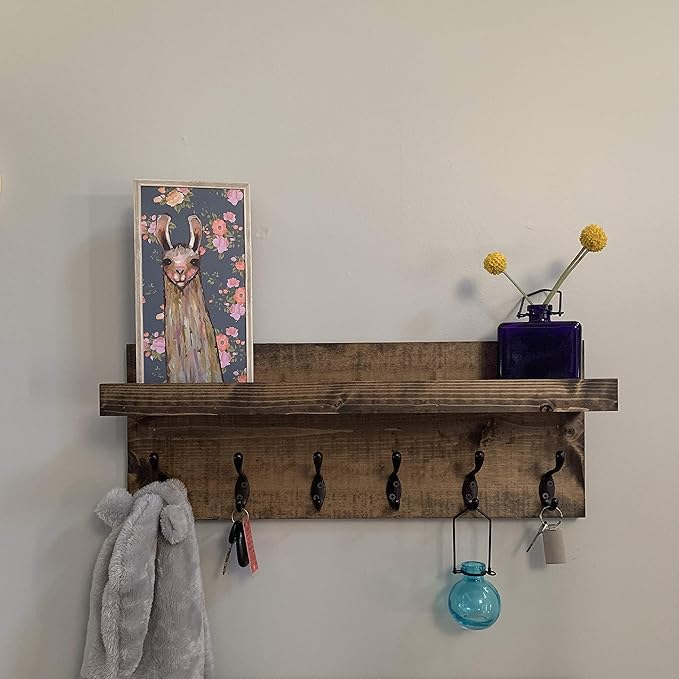 Coat Rack with Shelf Wall Mounted with Storage (Choose Your Length) Towel Rack Entryway Organizer Key Hooks (60" L (10 Hooks))