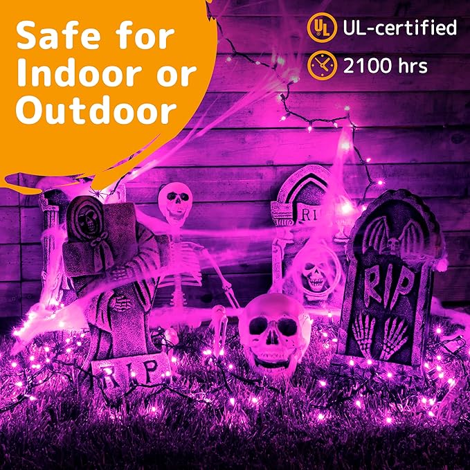 PREXTEX 100 Count Purple Halloween Lights - 20 ft Fairy String Lights with Black Wire - Violet Indoor and Outdoor Mini Light for Halloween Parties, Christmas Holiday Decorations, Fences and Patios