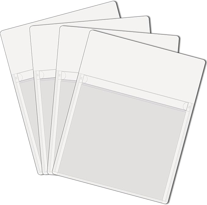Magnetic Pocket 4 Pack – Self-Adhesive Magnetic Storage Pouch for Documents, Notes & Tools, Strong Magnet Backing for Fridge, Whiteboards, and Metal Surfaces (White 4Pcs)