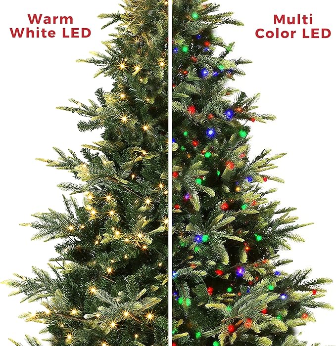9ft Pre-lit Artificial Christmas Tree,Spruce Prelit Christmas Trees for Home,Office,Party Thickened PE&PVC Branch Tips & UL Listed Lights Incandescent Warm White,Fire-Resistant Automatic Branches