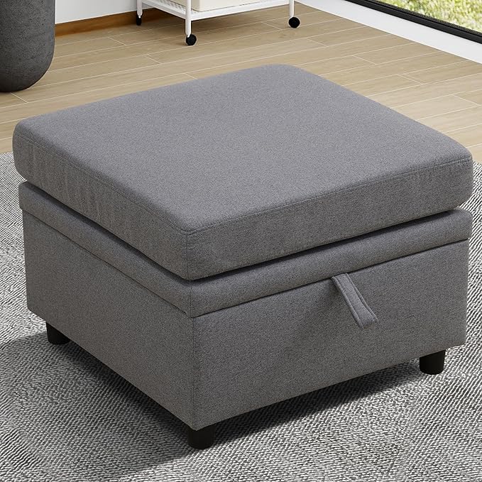 Ottoman Rectangular Storage Ottoman Bench, Footrest Stool Footstool with Lid for Living Room, Bedroom, Entryway, Dark Gray, 22.6"x23.2"x16.5"