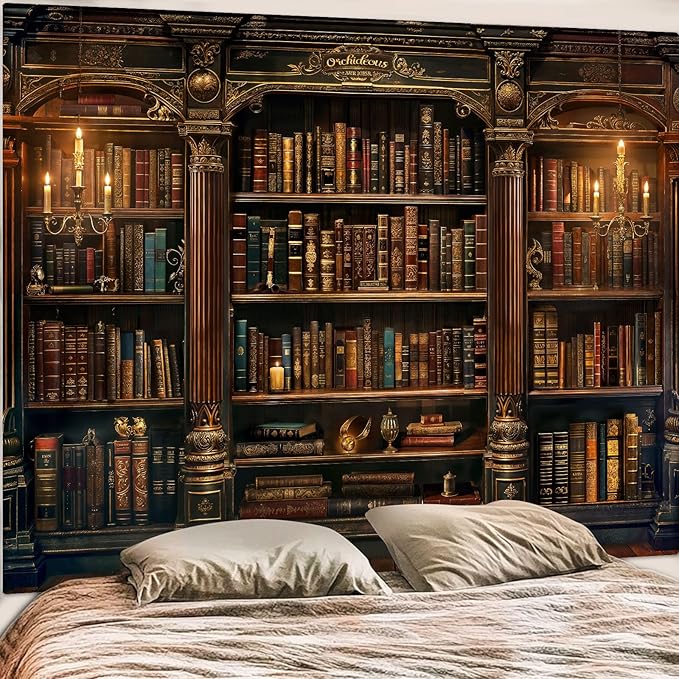 Accnicc Vintage Bookshelf Tapestry Medieval Art Book Tapestries Wall Hanging Gothic Dark Academia Retro Library Backdrop Tapestry for Bedroom Living Room Dorm Study Classroom 60 × 44 inch