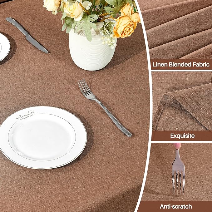 IVAPUPU Textured Linen Table Cloth for Rectangle Tables - Coffee Tablecloths Rectangular Waterproof Wrinkle Free Wipeable Dining Table Cover for Spring Wedding Birthday Kitchen Decor, 52 x 70 Inch