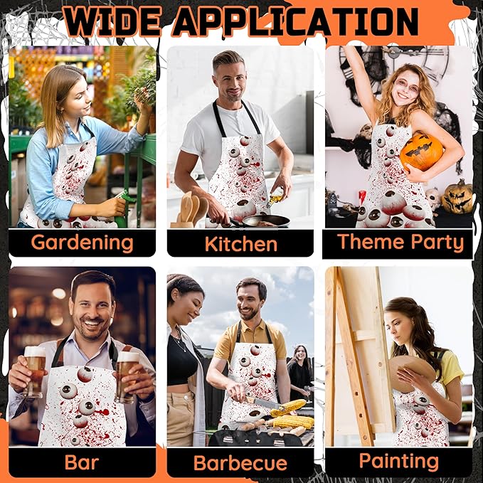 Happy Halloween Horror Apron Unisex, Adjustable Funny Kitchen Apron, Waterproof Scary Bloody Bib Aprons for Cosplay Party