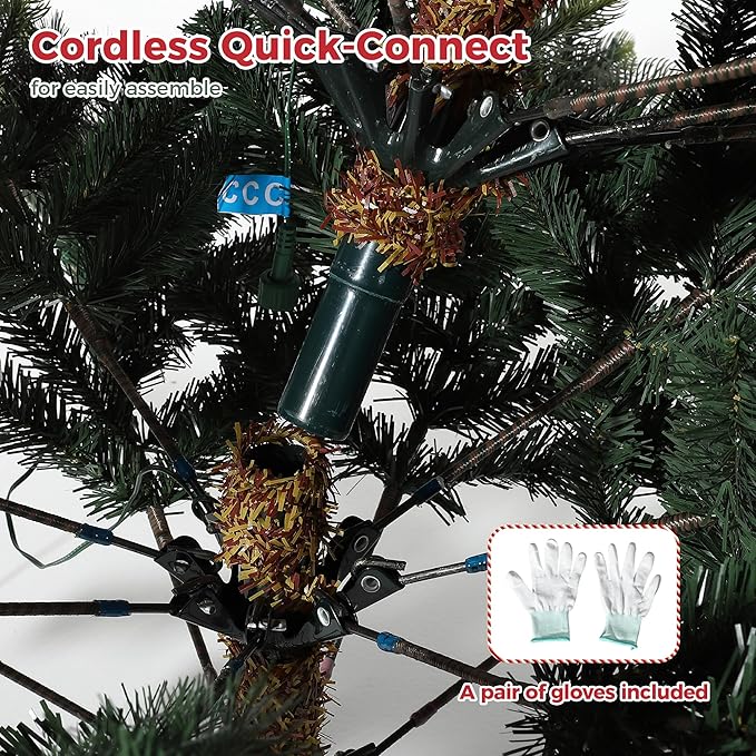 GarveeHome 9 FT Artificial Pre-lit Christmas Tree, Green PVC&PE Full Christmas Tree with 700 Warm White Lights for Home, Office, and Xmas Party Décor, Includes Stand