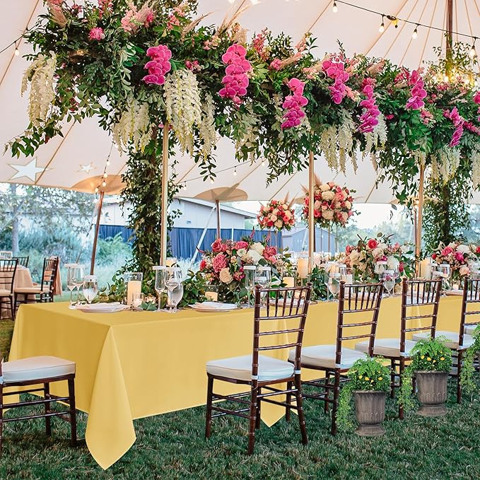 Fitable 6 Pack Yellow Rectangle Table Clothes - 70 x 108 Inch - Wrinkle and Stain Resistant Fabric Tablecloths, Washable Polyester Table Covers for Wedding, Party, Banquet, Formal Events