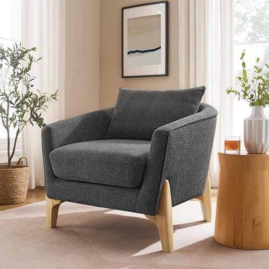 Accent Chair 31" Oversized Reading Chair Comfy Upholstered Boucle Lounge Armchair, Modern Living Room Chair with Back Pillow,Single Sofa Chair for Bedroom, Office (Grey)