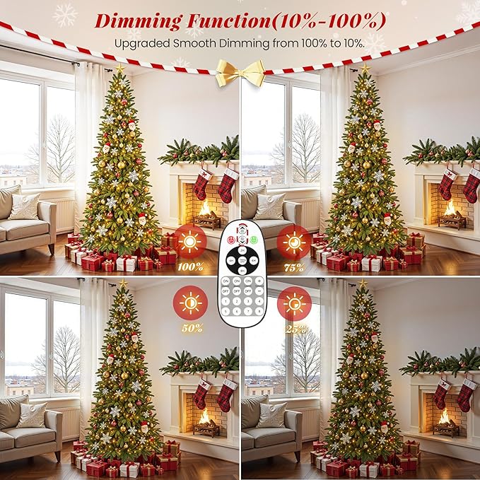 7.5ft Slim Pencil Christmas Tree Pre-lit, Remote Control, Rotating & Foldable Stand, RGB & Warm White Light for Home Decor