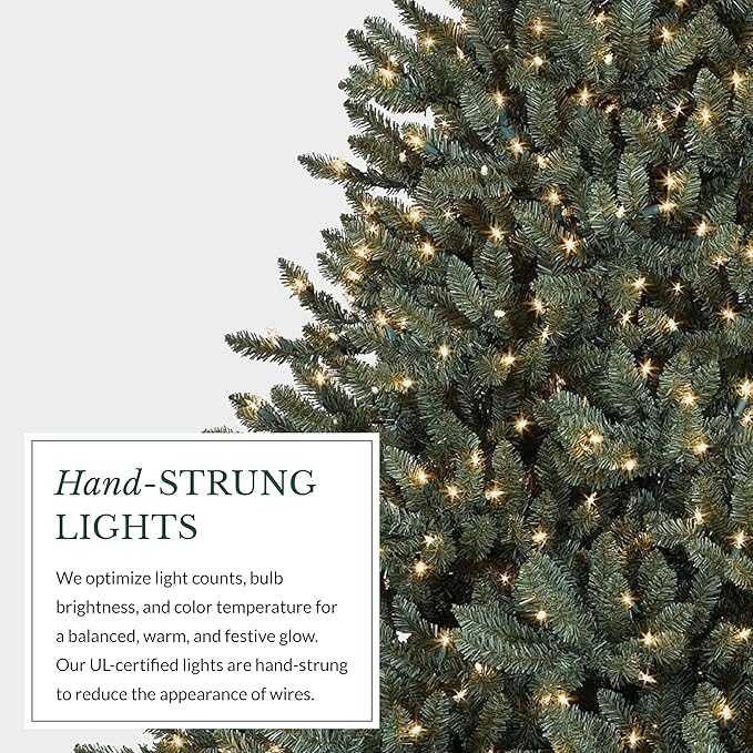 Balsam Hill 7.5ft Pre-Lit Classic Blue Spruce - Artificial Christmas Tree with 2,960+ Tips, 1,000 Clear LED Lights, Easy Plug System, Premium Stand & Storage Bag for Indoor Holiday Decorating