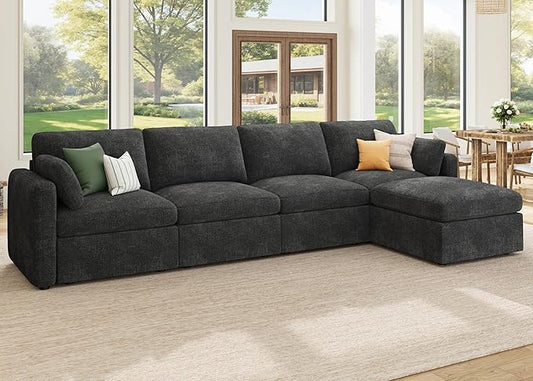 HONBAY Modular Sectional Couch with Storage Ottoman, Sectional Sofa with Storage Seats, L Shaped Sectional Couches for Living Room, Grey