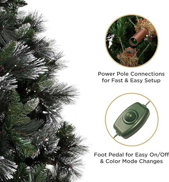 Papyrus Frosted 7 ft Pre-Lit Artificial Christmas Tree, Carolina Pine, Pine Cones, Warm White Lights, Includes Stand and Storage Bag