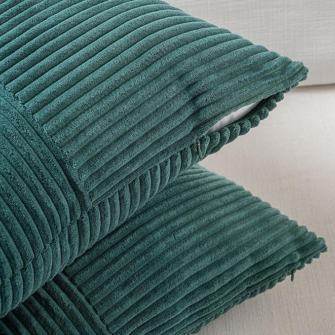 Fancy Homi Set of 2 Teal Boho Long Lumbar Body Decorative Throw Pillow Cover 14x36 Inch for Bed Couch Bedroom Bench, Soft Patchwork Corduroy Textured Pillow Case, Rustic Farmhouse Room Décor