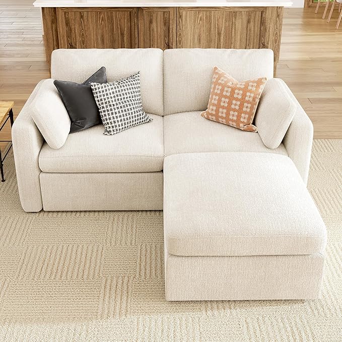 HONBAY Modular Sectional Couch with Storage Ottoman, Sectional Sofa with Storage Seats, L Shaped Sectional Couches for Living Room, Beige