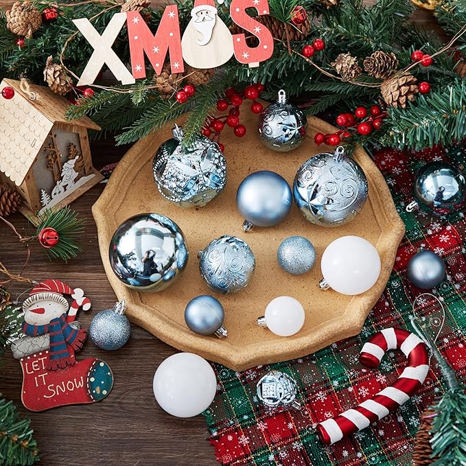 87-Pack Shatterproof Christmas Ball Ornaments Set, Christmas Tree Decorations with Hand-held Gift Package for Xmas Tree Holiday Wedding Party, Baby Blue
