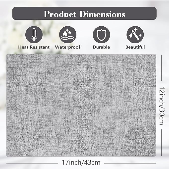Faux Leather Placemats Set of 6,Heat Resistant Placemats for Dining Table, Easy Clean Non-Slip Place Mats, Waterproof Stain Resistant Wipeable Washable PU Table Mats, (Light Grey)