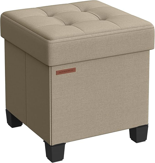 SONGMICS Storage Ottoman, Small Ottoman Foot Rest with Legs, 15 x 15 x 15.7 Inches Foot Stool, Load up to 660 lb, for Living Room, Bedroom, Dorm, Camel Brown ULSF014K01