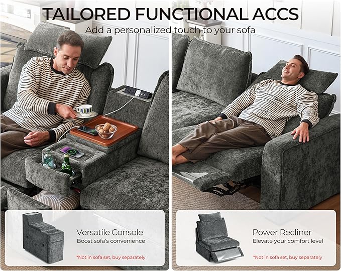 Oversized Modular Sofa Comfy Cloud Couch with Storage, Extra Deep Plush Sectional Sofa Set for Living Room, Covers Washable, Chenille, Olar (Grey, 6-seatser with Corner & Ottoman, v-Shaped)