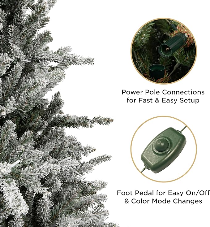 Papyrus Frosted 7 ft Pre-Lit Artificial Christmas Tree, Blue Spruce, Warm White Lights, Includes Stand and Storage Bag