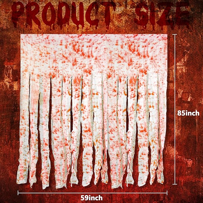 Tlswshsy 4pcs Halloween Door Curtain Decoration with Bloody Hand Prints- 84.6" x 59" Bloody Doorway Curtain Halloween Creepy Cloth for Halloweens,Haunted House,Horror Theme Party