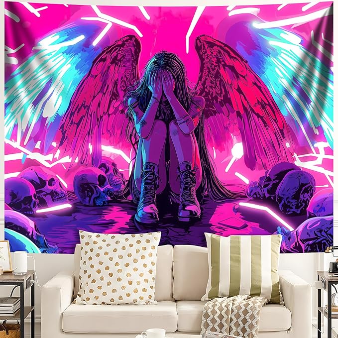Blacklight Tapestry,WingTapestry Glow In The Dark,UV Reactive Black Light Upright Posters Wall Hanging for Bedroom Dorm Living Room Backdrop Decor (wing5, 79L" x 59W")