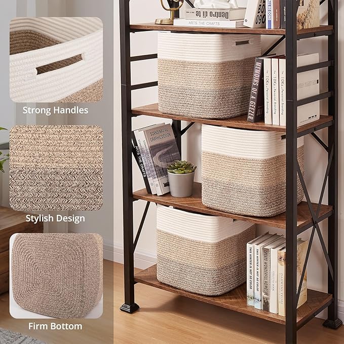 OIAHOMY 13 Kallax Inch Cube Storage Bins, 3-Pack Cotton Rope Woven Baskets for Organizing, Kallax Insert Storage Baskets for Shelves, Baby Nursery, Closet Organizer, 13*13*12.6IN, Gradient Brown