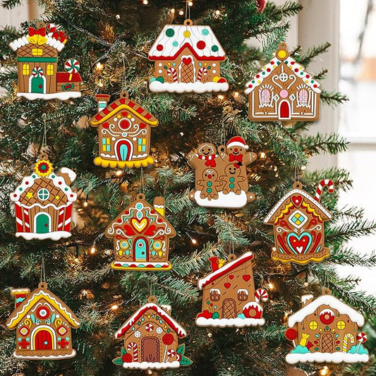 Gingerbread House Ornaments Christmas Tree Decoration - 24pcs Gingerbread House Christmas Decorations Hanging Ornaments for Holiday Xmas Tree Home Decor