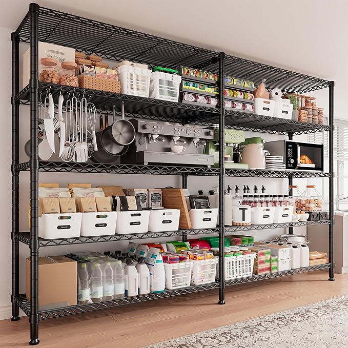 REIBII 1600LBS Storage Shelves Metal Shelving 5 Tier Wire Shelving Unit, 69.8" W Pantry Shelves Kitchen Shelves Adjustable Wire Shelf for Garage Storage Shelves, 69.8" Wx15.8 Dx72.4 H, Black