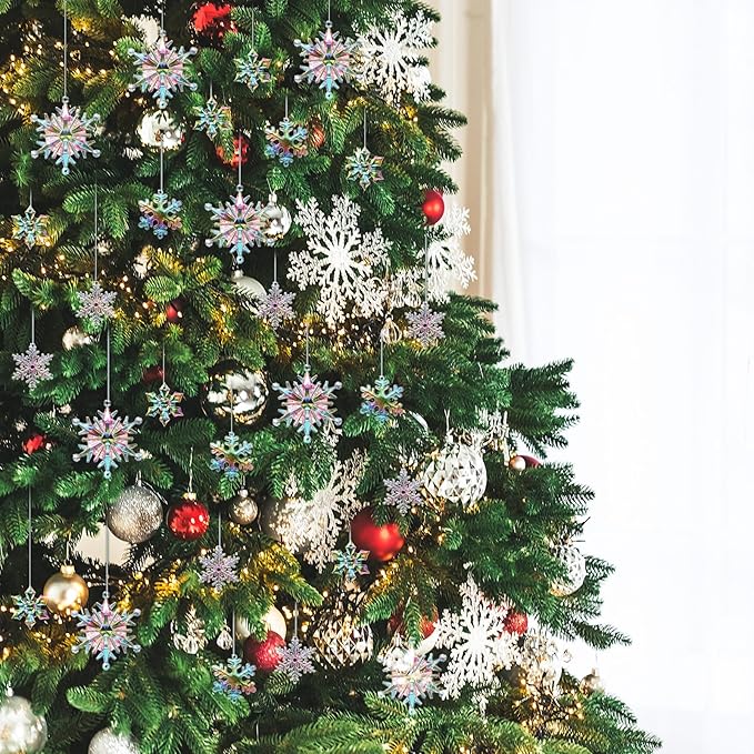 Dilunave 40 Pieces Christmas Snowflake Ornaments Acrylic Christmas Tree Decorations Crystal Snowflakes Translucent Winter Hanging Ornament for Tree(Iridescent)