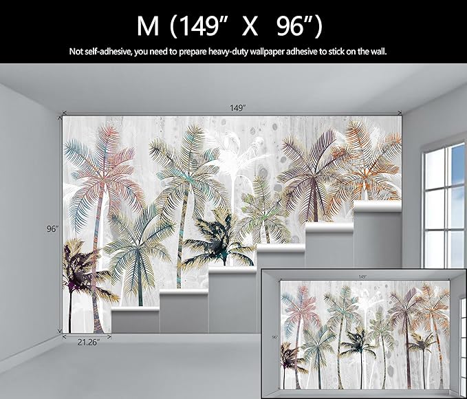 Hand Painted Coconut Tree Wallpaper Bedroom Tropical Plants Leaves Landscape Wall Mural Living Room (Not Peel and Stick)