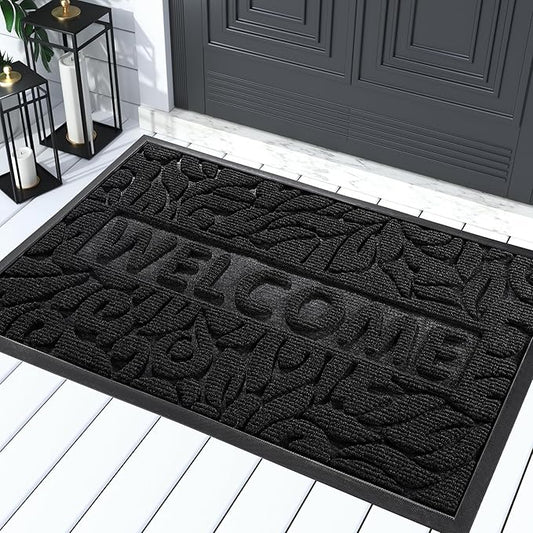 Yimobra Welcome Mat Outdoor, 29.5x17 Waterproof Door Mat Outside Entrance, All-Weather Non Slip Front Door Mat, Low-Profile Entryway Mat Indoor, Porch and Patio, Black