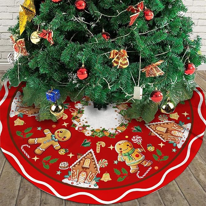 Gingerbread Man Candy Christmas Tree Skirt Xmas Tree Mat Christmas Tree Ornaments Decorations Holiday Party Indoor Outdoor 36"