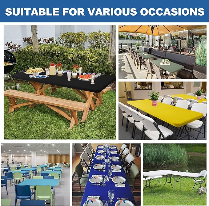 Fitted Tablecloth for 8 Foot Rectangle-4 Pack Royal Blue Elastic Outdoor Picnic Table Cover-Spandex Stretch Folding Table Cloths 8ft for Camping Dining Room Patio Kitchen Banquet Party