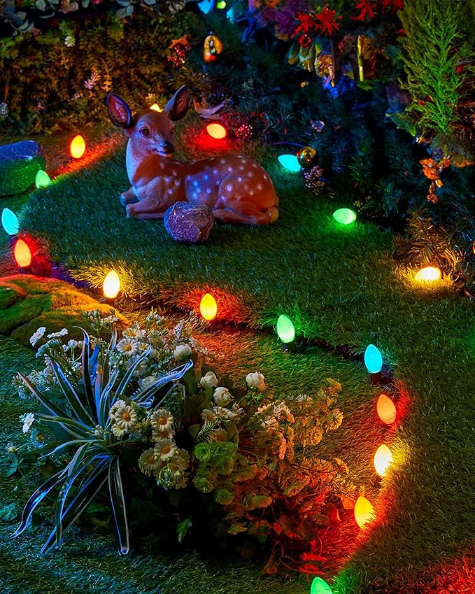 Vintage C9 LED Christmas Lights Outdoor - 25 Feet String with 25 Colored Shatterproof Bulbs, Connectable Waterproof Lights for Holiday Party Roofline, Backyard, Garden, Patio, Green Wire