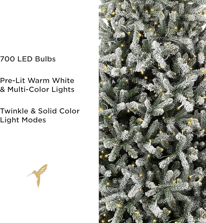 Papyrus Frosted 7 ft Pre-Lit Artificial Christmas Tree, Blue Spruce, Warm White Lights, Includes Stand and Storage Bag