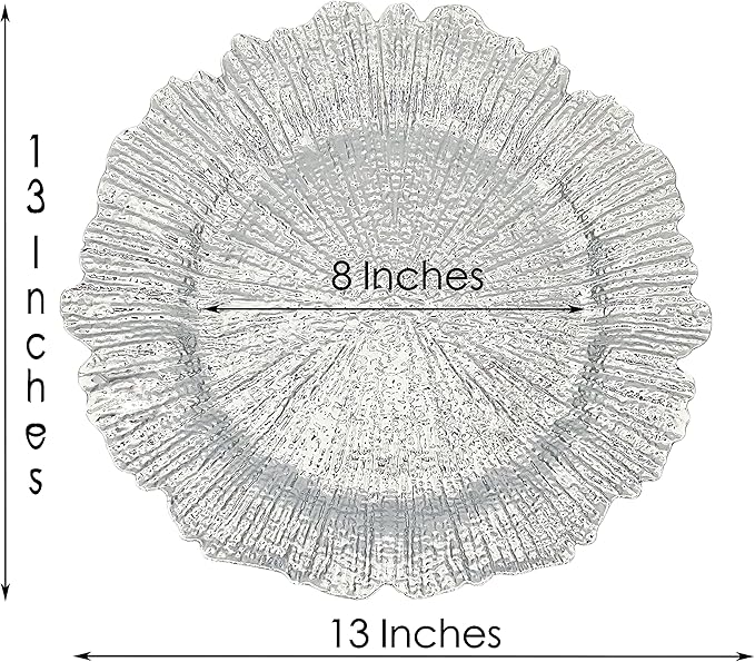 Henilosson 13 inch Silver Charger Plates,Round Plastic Reef Plate Chargers for Dinner Plates,Wedding,Party Elegant Decoration Place mats(24, SILVER)
