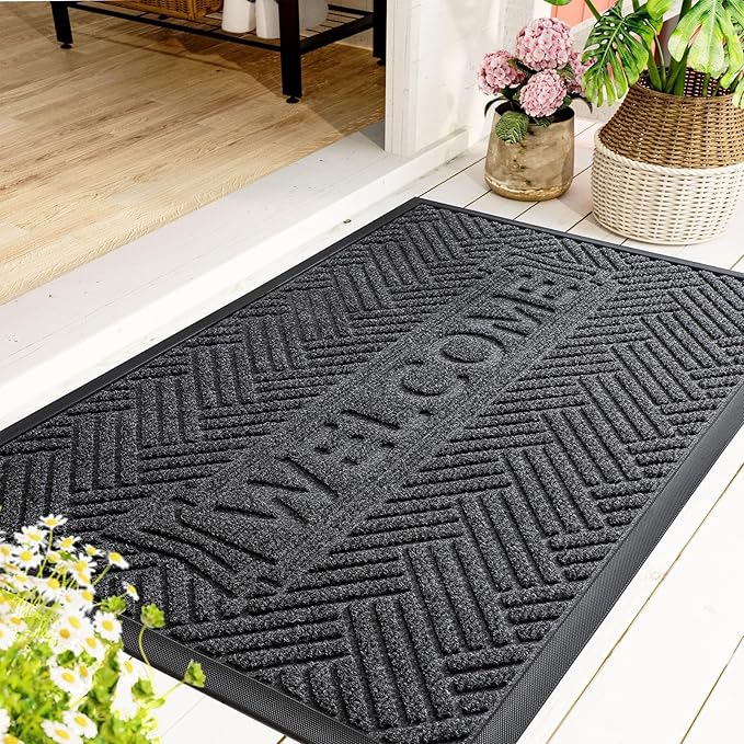 Mibao Front Door Mat Outside Entrance, Durable Outdoor Indoor Mat, Low Profile Heavy Duty Doormat, Non-Slip, Traps Dirt and Moisture, Easy Clean Patio Porch Entryway Mat, 47" x 32", Grey