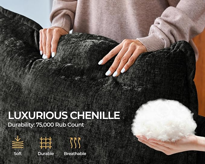 Oversized Modular Sofa Comfy Cloud Couch with Storage, Extra Deep Plush Sectional Sofa Set for Living Room, Covers Washable, Chenille, Olar (Black, 8-Seater with Corner & 2 Ottomans, u-Shaped)